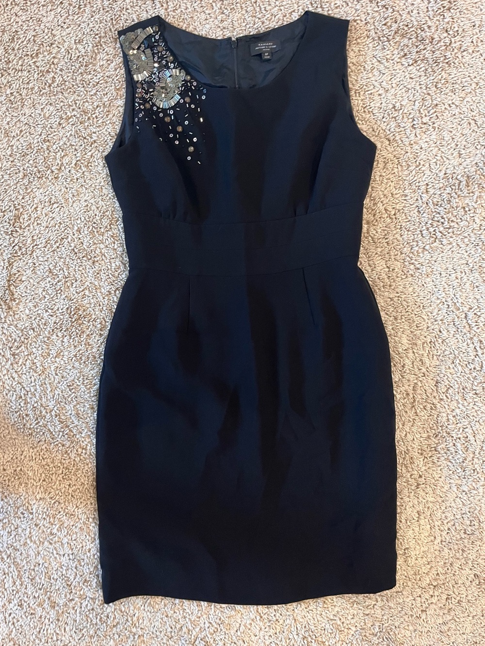 Tahari Arthur S Levine Sleeveless Black Embellished Sheath Mini Dress